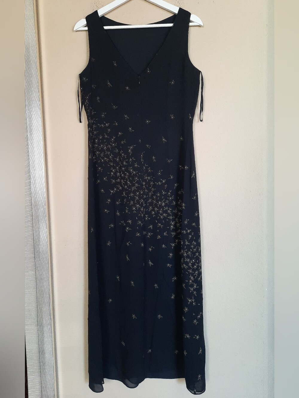 Ann Taylor Black Maxi Dress with Flower Accent Embellishments